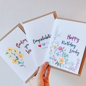 Invio di carta amore Congratulazioni Set di biglietti di compleanno / acquerello floreale / pacchetto di 3 carte / nuovo incoraggiamento della tessera d'esame di laurea a casa