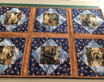 Pet quilt featuring terriers and hearts, machine washable