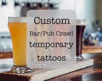 Tatuajes temporales personalizados para rutas de bares, lista de verificación para rutas de bares, rutas de bares universitarias, rutas de bares para despedidas de soltera, rutas de bares para cumpleaños, bares universitarios