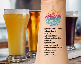 Ocean City Tatuajes temporales de rastreo de bares/pubs personalizados, lista de verificación de rastreo de pubs, rastreo de bares de despedida de soltera, rastreo de pubs de soltera, OCMD