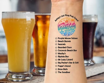 LAST FLING Ocean City Tatuajes temporales de rastreo de bares/pubs personalizados, lista de verificación de rastreo de pubs, rastreo de bares de despedida de soltera, rastreo de pubs de soltera, OCMD