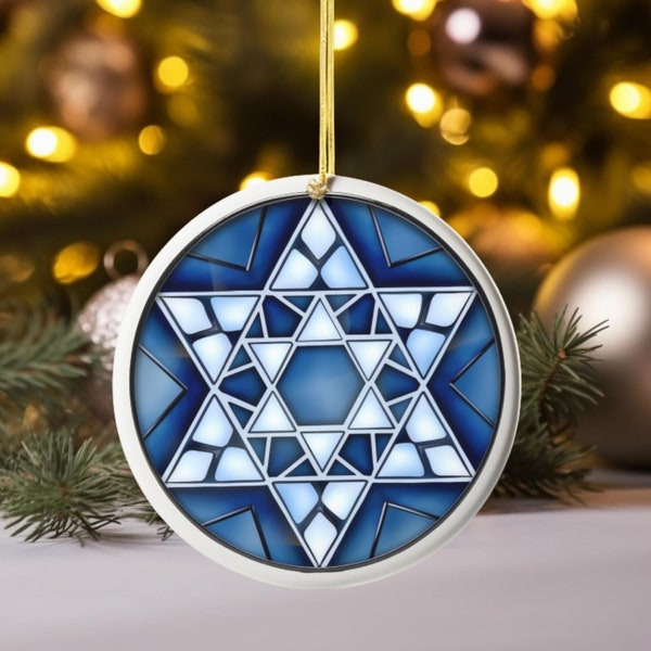 Star Of David Stained Glass Faux Christmas Ornament Jewish Holiday Gift Hanukkah Ornament Stand with Israel Hannukkah Decor Jewish Heirloom