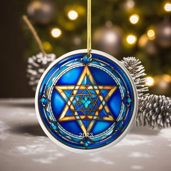 Star Of David Stained Glass 2023 Christmas Ornament Jewish Holiday Gift Hanukkah Ornaments Stand with Israel Hannukkah Decorations Heirloom