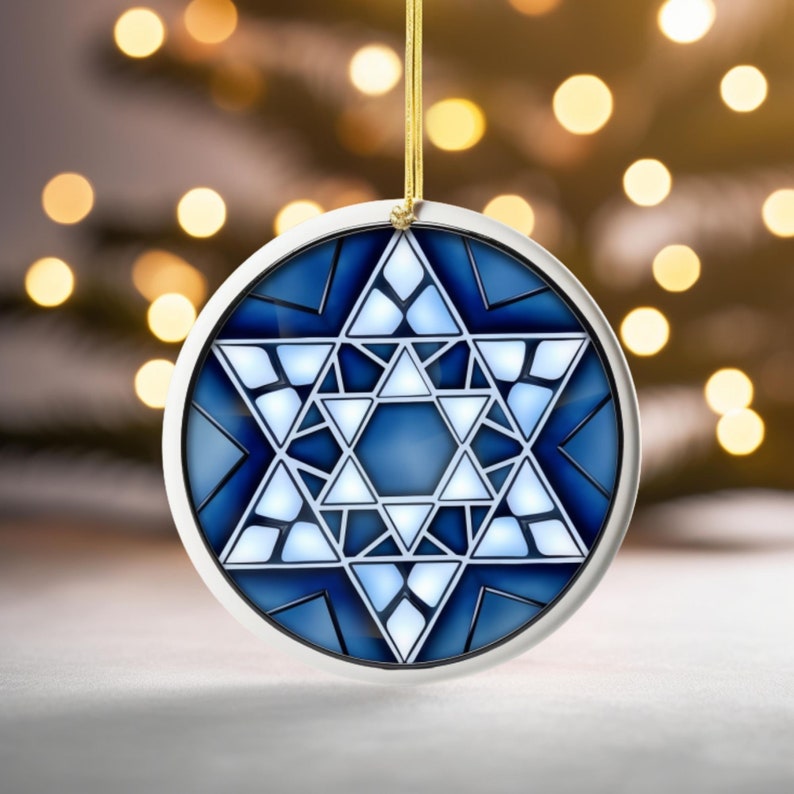 Star of David Stained Glass Faux Christmas Ornament Jewish Holiday Gift