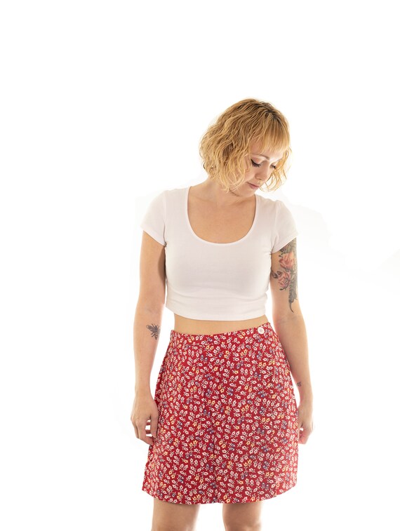 Vintage 90s 80s red abstract floral print skort b… - image 3