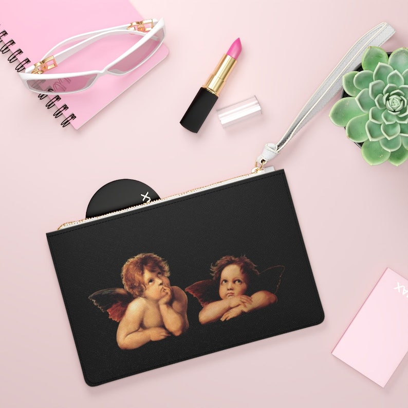 Angel Wristlet Bag Clutch Bag Eco Friendly Wristlet Vegan Leather Bag Mothers Day Gift Bag Custom Makeup Bag Cherubs Wristlet Bag