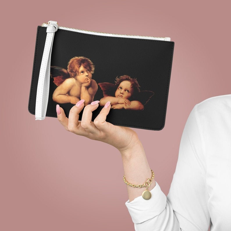 Angel Wristlet Bag Clutch Bag Eco Friendly Wristlet Vegan Leather Bag Mothers Day Gift Bag Custom Makeup Bag Cherubs Wristlet Bag