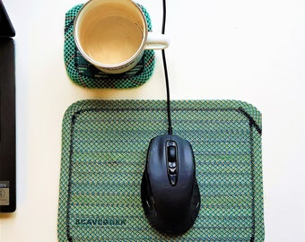 Scavenger Mouse Pad & Coaster Set in Water Colours | Handmade from retired climbing rope | University Gift | Eco-Friendly Living