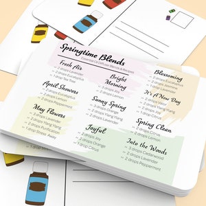 Essential Oil Spring Diffuser Blends & Recipes Sheet and Postcard // Springtime Diffuser Blends and Recipes Sheet // Digital Download
