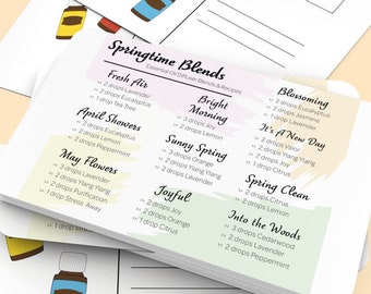 Essential Oil Spring Diffuser Blends & Recipes Sheet and Postcard // Springtime Diffuser Blends and Recipes Sheet // Digital Download