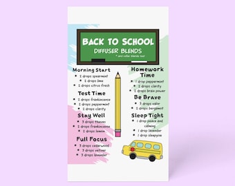 Essential Oil Diffuser Blends Sheet and Postcard for Back to School // Digital Download
