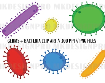 Bacteria & Germs Clip Art, Prints, Stickers - 6 colors // Digital Download Images