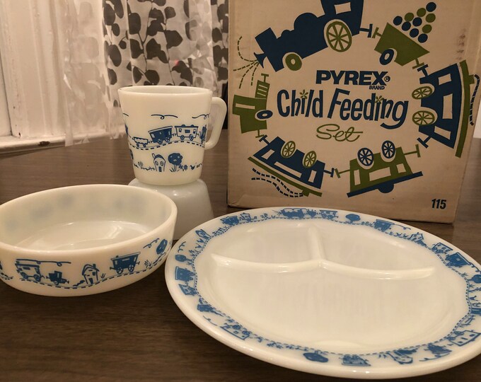 Pyrex Blue Train Rare - Pyrex Child Feeding Set #115 (blue Trains), in Original Box - Etsy