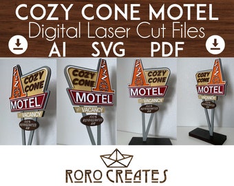 Acogedor cono Motel firma archivo de corte láser