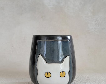White cat stoneware tumbler
