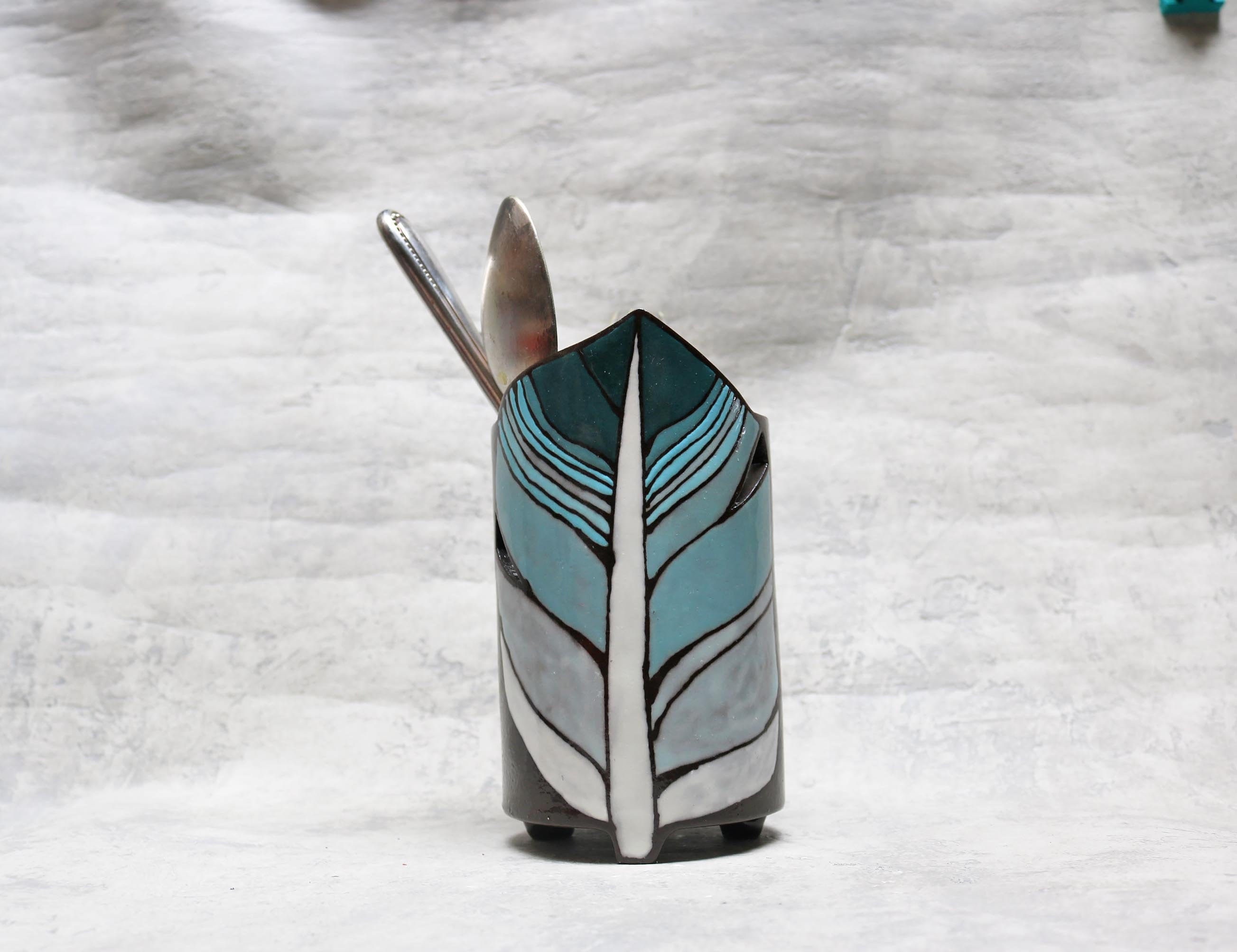 Gobelet Plume Vert Faïence Céramique