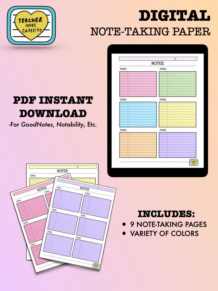 Digital Note-Taking Paper Lined Boxes Instant Download - Etsy España