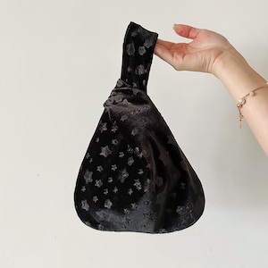 handmade soft black star velvet knot bag, Japanese knot bag, black women bag, small knot bag, daily women bag
