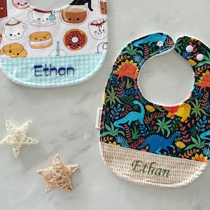 Personalised dinosaur baby bibs, Birthday bibs, soft bibs, baby shower gift, absorbent cotton bib, neutral baby bibs, luxury bibs