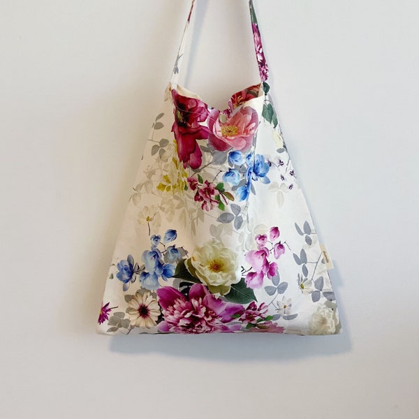 Vintage flower tote bag, fabric bag, hand bag,, women bag, shopping bag, tote bag, shoulder bag, market bag, mummy bag, nappy bag