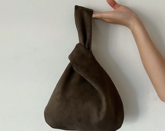 borsa con nodo marrone fatta a mano, borsa con nodo giapponese, borsa da donna nera, borsa con nodo piccolo, borsa da donna quotidiana