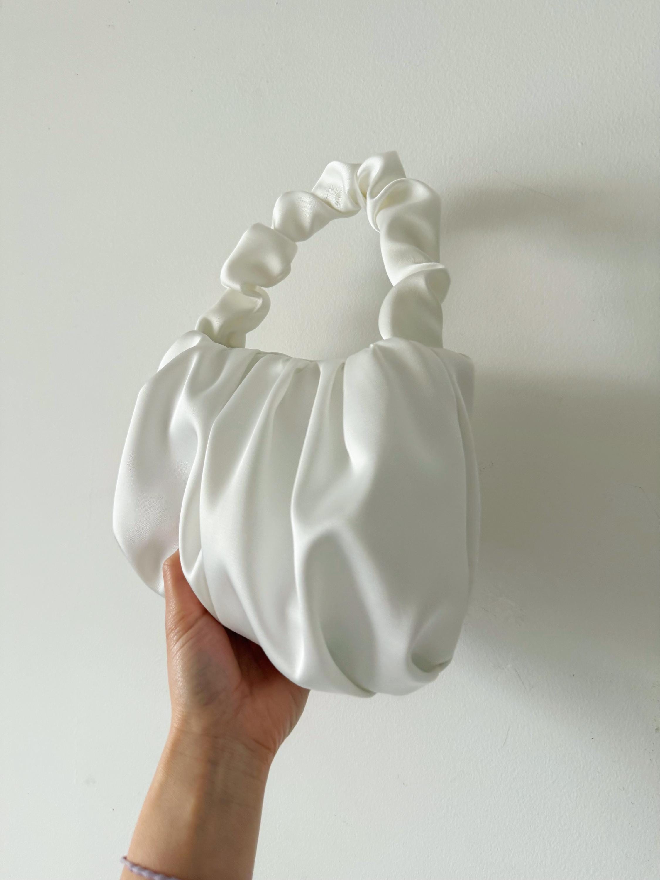 Handles With Ruffles Handmade White Ivory Satin Ruffle Handle Bag, Handmade Bridal Purse ...