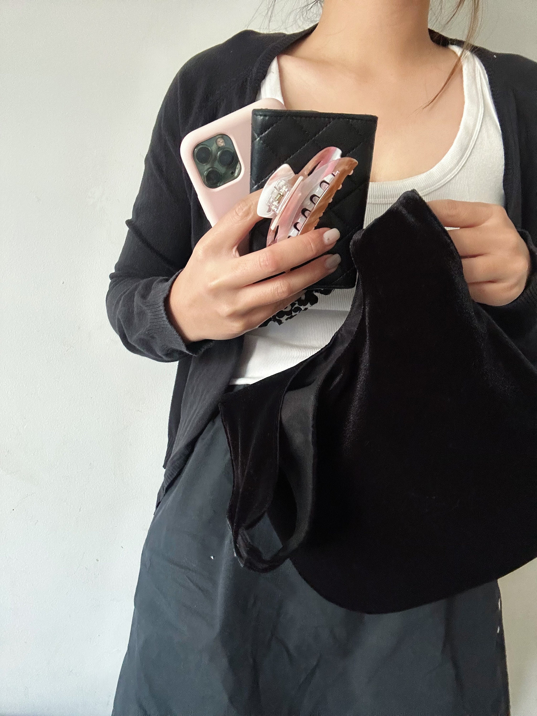 Handmade Soft Black Velvet Knot Bag, Japanese Knot Bag
