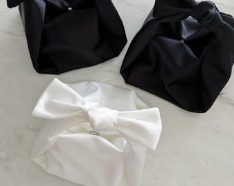 Bridal satin bow bag, wedding ivory white bow bag, Bridesmaid Gift, black evening bag, small bow handle bag, handmade satin purse , pink bag