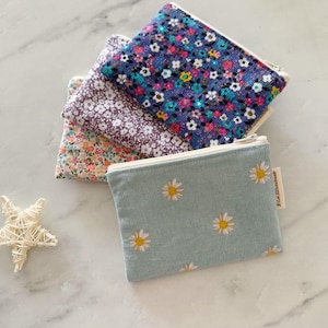 Porte-monnaie zippé en velours côtelé fleuri, petite pochette à glissière, pochette pour cartes à glissière, porte-monnaie en coton, petite pochette à glissière pour femme