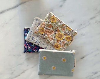 Flower corduroy zipper Coin purse, small zipper pouch, zipper card pouch, cotton coin purse, small zipper pouch for women