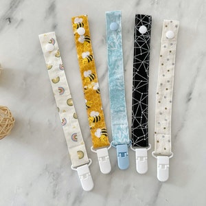Set van 5 stoffen clips, neutrale kleuren multifunctionele clip, neutrale baby, fopspeen op stof met bijenprint - 2,5 cm