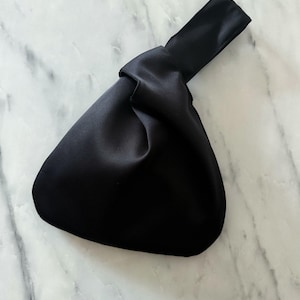 Handmade Black satin knot bag, evening bag, black bag, dinner bag, wedding bag, bridesmaid bag, Japanese knot bag, minimalist Clutch Purse