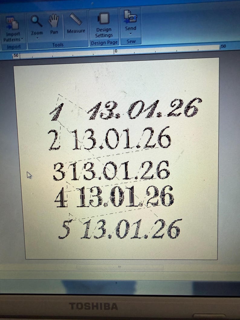 May include: A computer screen displays a document with dates and numbers. The dates are formatted as day.month.year, with the year being 2026. The numbers 1 through 5 are listed next to the dates. The document is on a white background.