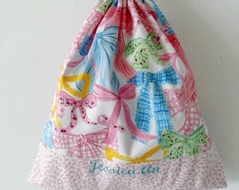 Personalised kids drawstring bag, Nappy bag, Library Bag, Child Care Bag, Nursery bag, gift bag,Day Care Bag - Ribbon bag