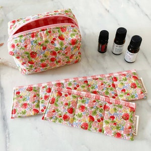 Bolsa de maquillaje acolchada pequeña, bolsa para aceites esenciales, bolsa con cremallera, bolsa de maquillaje, bolsa de viaje, organizador de maquillaje, bolsa de artículos de tocador, fresa