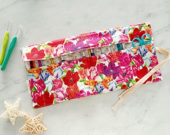Crochet hook roll, needles sleeve,organizer for crochet, crafting gift, crochet hooks case, crochet hook organiser - Red flowers