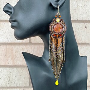 Handmade statement dangle earrings, seed bead earrings, fringe earrings, designer earrings
