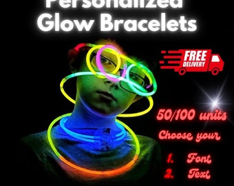 50/100 Personalized 8" Glow Bracelets: Party Favors, Light Sticks