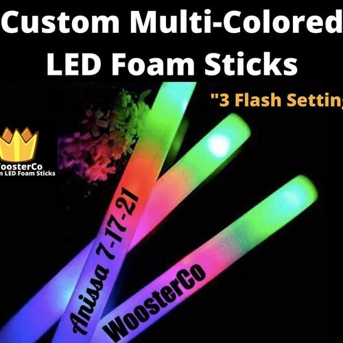 100 CUSTOM LED Foam Glow Sticks 16 Inch 3 Modes Multicolor Etsy