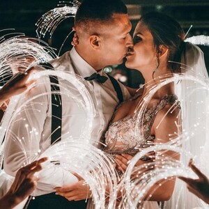 75 CUSTOM Multicolor LED Fiber Wands for Wedding, Quince, Birthday, Rave, Sweet 16, Party, Mardi Gras - Safe Sparklers Replacement