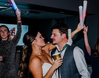 100 Customizable Wedding LED Foam Party Sticks: 16 Inch Flashing Glow Batons