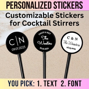 Custom Full Color Printed Initial Swizzle Stick Stickers | Personalized Drink Stirrer Labels for Weddings
