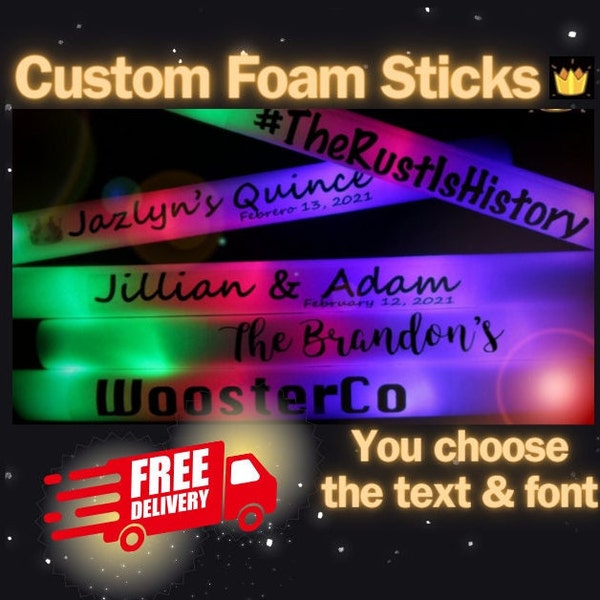 30 CUSTOM LED Foam Glow Sticks 16 Inch - 3 Modes Multi-Color, Light Up LED Foam Stick