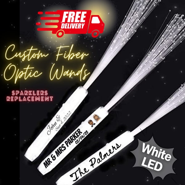 100 CUSTOMIZABLE White/Multicolor LED Fiber Wands for Wedding, Quince, Birthday, Rave,  Sweet 16, Party  - Safe Sparklers Replacement