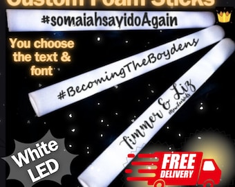 100 Customizable White LED Wedding Foam Sticks Perfect for Wedding Exit, Dance, Birthday, Club, Quince, Rave - 16 Inch Single Color Flashing