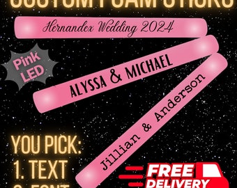 30/50/100/150/200 Custom Pink LED Wedding Foam Sticks Perfect for Wedding Exit, Dance, Birthday, Quince, - 16 Inch Single Color Flashing