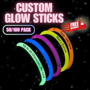 50 100 Personalized 8 Assorted Color Glow Sticks Bracelets Necklaces for Birthday Quince Wedding Dance Bridal Baby Shower Etsy