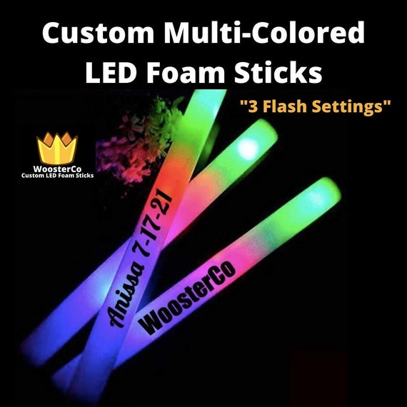 50 Customizable Pack of 16 Inch Multi Color Flashing Glow LED Foam Sticks,  Wands, Batons 3 Modes Multi-color, Light up LED Foam Stick 
