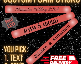 30/50/100/150/200 Custom Red LED Wedding Foam Sticks Perfect for Wedding Exit, Dance, Birthday, Quince, - 16 Inch Single Color Flashing