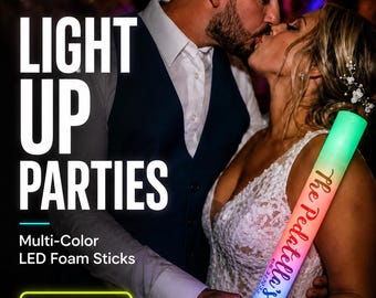 30 - 200  Custom LED Foam Party Sticks: Multicolor Personalized Wedding Favors